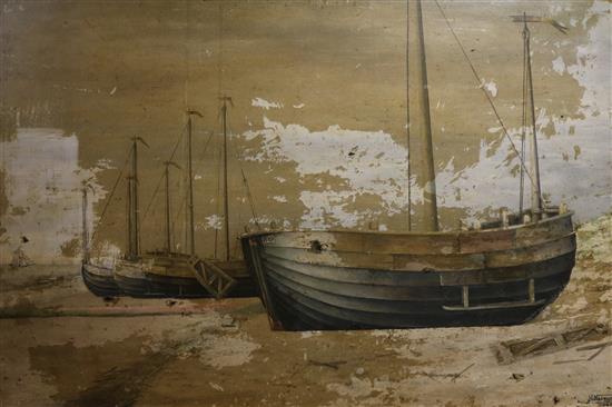 H. Neirynck, a pair of oils on canvas, Beached fishing boats, signed and dated 1925/1929 60 x 90cm.